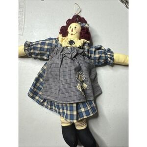 Vintage Raggedy Ann Fabric Doll 10" Folk Art Rag Xmas Ornament
